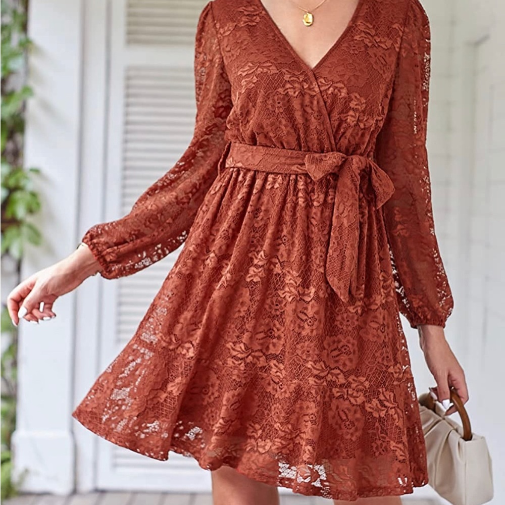 Burgundy Lace Wrap Dress